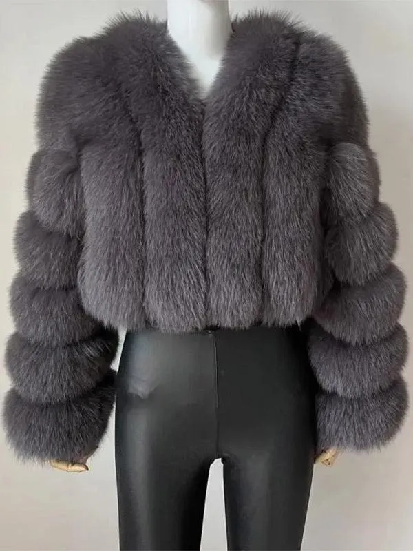 Faux Fur Coat V-Neck Long Sleeves Winter Eco-friendly Fur Coat For Women